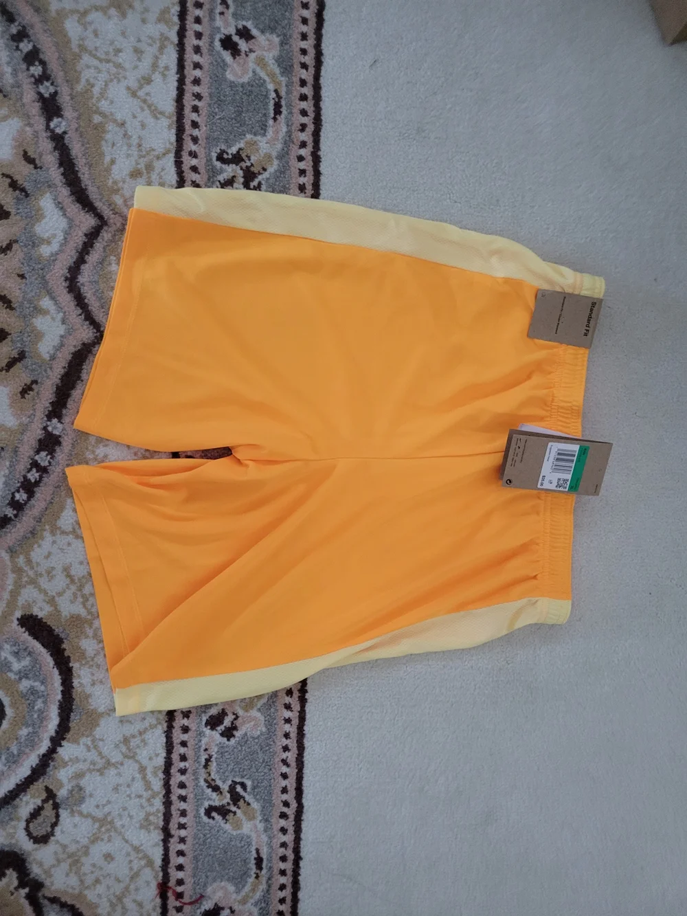 Nike Kylian Mbappe Kids NWT Orange Athletic Shorts with Pale Yellow Side Panels